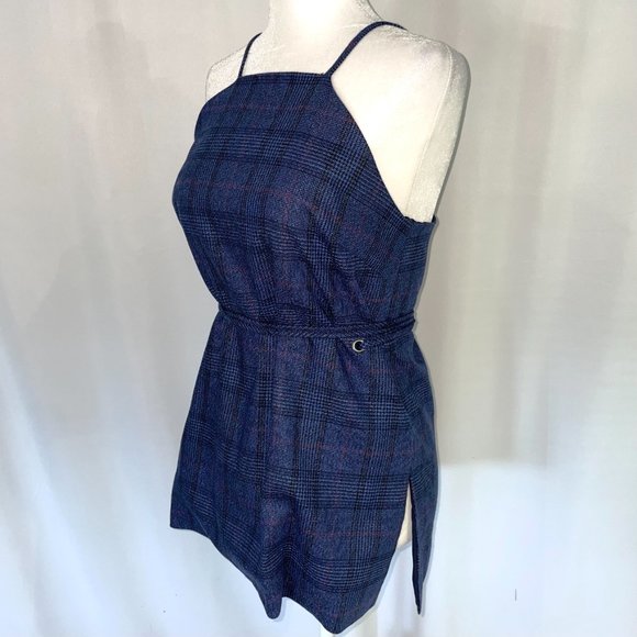 New Banana Republic Plaid Sleeveless Tie Waist Apron Top Navy Blue Size XS - Picture 4 of 16